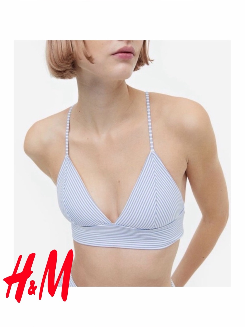🆕 NWT H&M Padded Bikini Top in Light Blue/White Striped